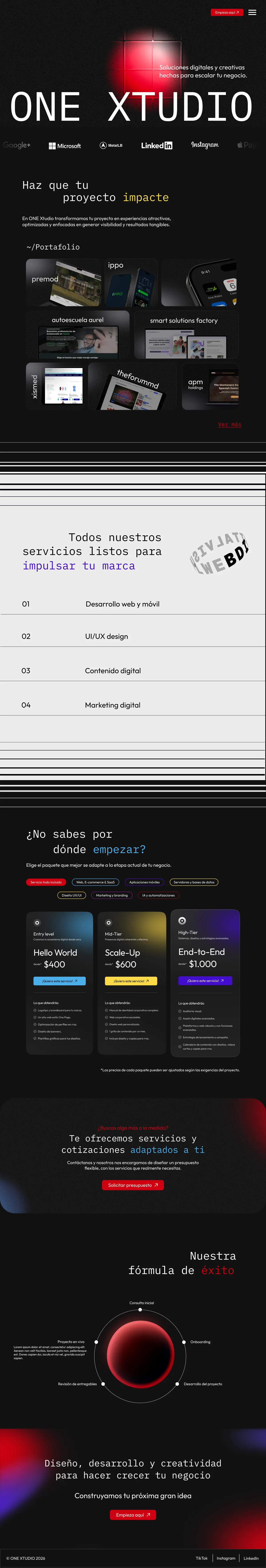 Página de inicio de One Xtudio